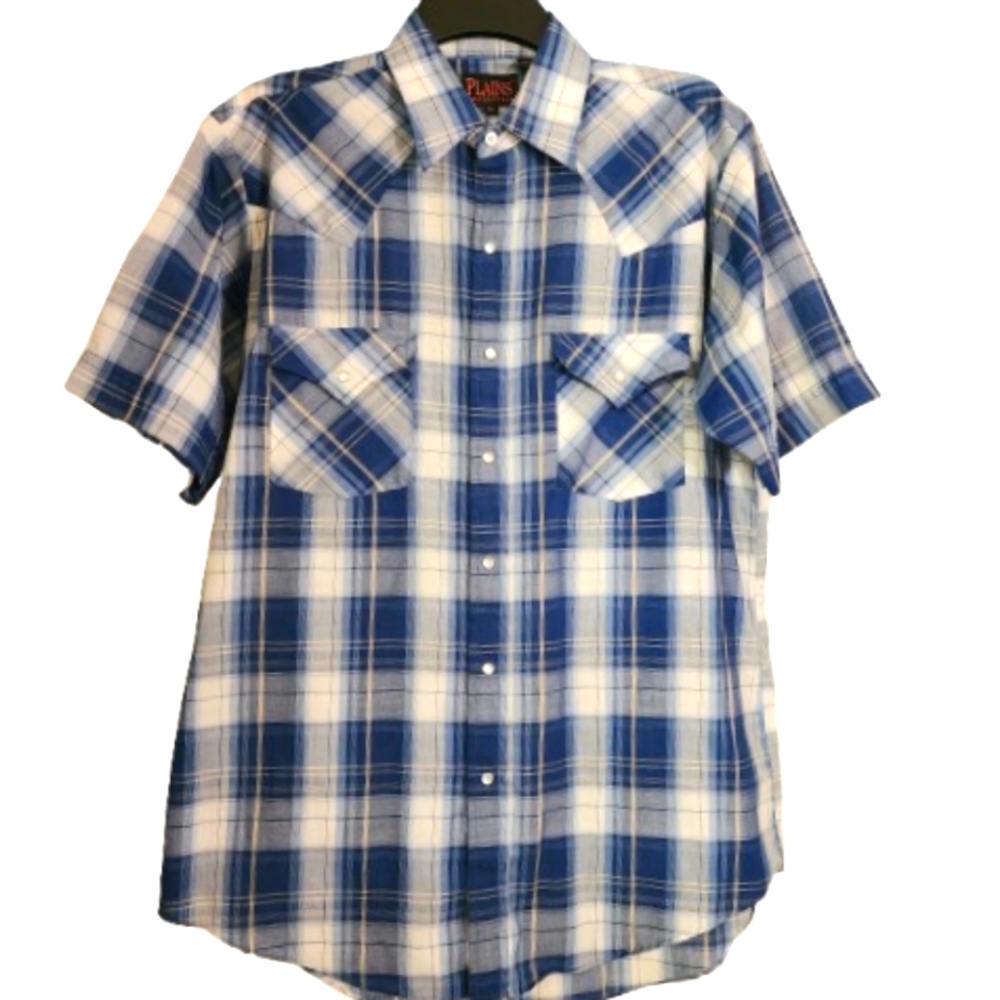 Plains Western Wear Short Sleeve Plaid Shirt M